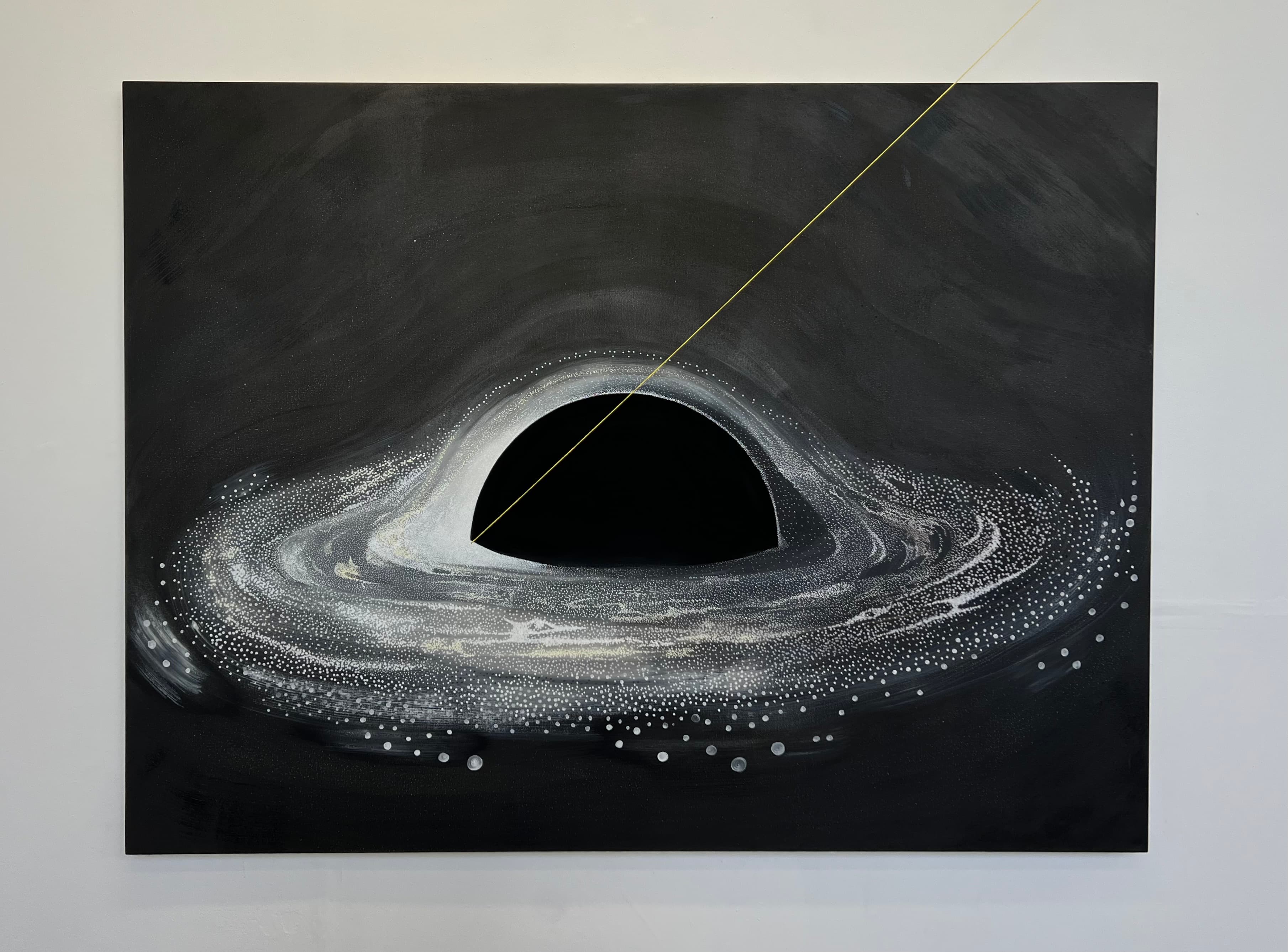 dotted painting of black hole inspired by jean pierre luminet